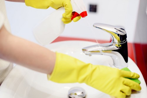 Professional oven cleaner working in a SW20 home kitchen